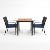 Garvee Weather-Resistant Wicker Patio Bistro Set – 3 Piece Outdoor Dining Table and Chairs with Umbrella Hole, Soft Cushions – Perfect for Garden, Backyard, Deck, Poolside – Black with Blue Seat Cushion - Black + White Seat Cushion