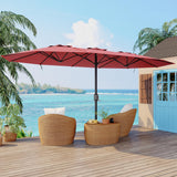 Garvee Extra-Large Sun Protection Patio Umbrella - 15FT Double-Sided Rectangular Outdoor Umbrella with Base, Weather-Resistant Canopy, Easy Crank, Sturdy Steel Ribs - Ideal for Poolside, Lawn, Backyard - Red - Red
