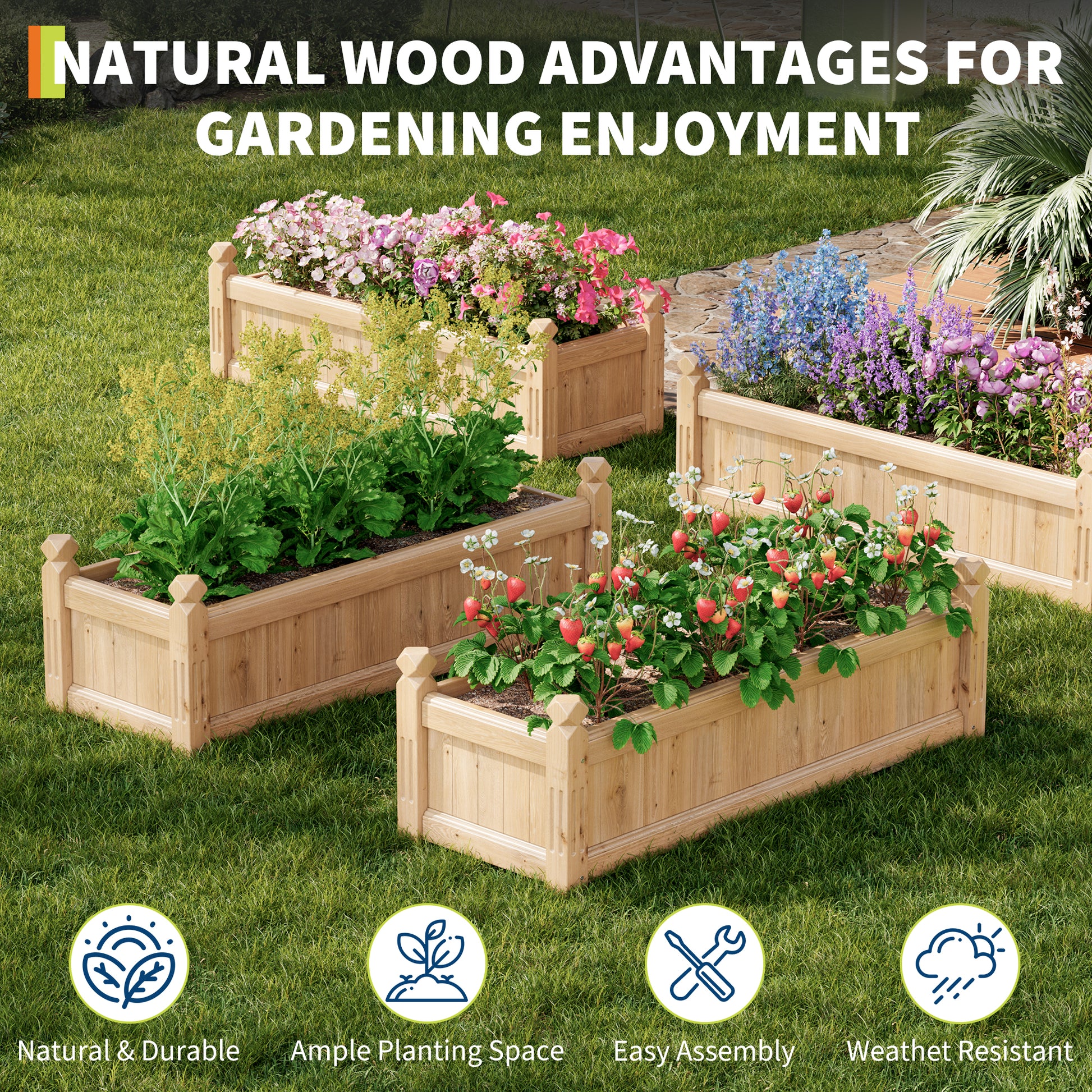 Garvee Wooden Raised Garden Bed Elevated Planter Box for Vegetables Herbs Flowers 43x15x13 Natural Fir Wood