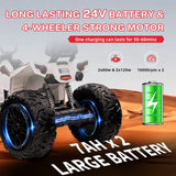 Garvee 24V 4WD Kids ATV Ride-On Car – 2-Seater Electric Quad, 4x100W/4x80W Motors, Dual 7AH Batteries, Accelerator Handle, EVA Tires, Metal Suspension, LED Lights, wireless Music – White