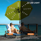 Garvee 10FT Solar Patio Umbrella with 32 LED Lights – UV Protected, Waterproof, Crank Lift, Push Button Tilt, 8 Sturdy Ribs, Wind Resistant Vented Sun Shade for Patio, Pool, Deck, Garden – Outdoor – Euro 4 FruitTech Green - Green