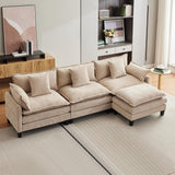 Garvee Oversized Chenille Sectional Sofa with Ottoman, Modular Deep-Seat, Hardwood Frame, Reversible Ottoman, Beige, Living Room
