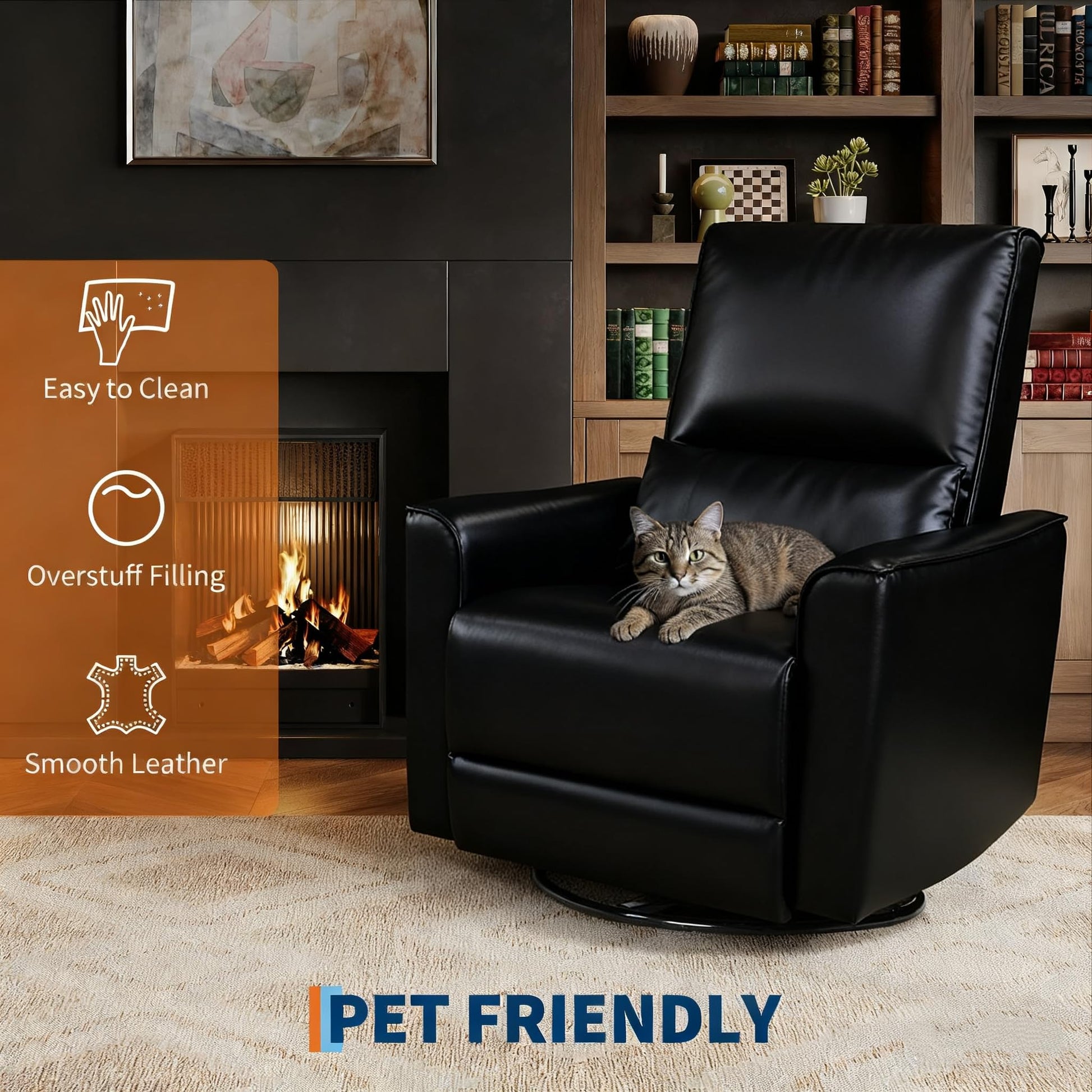 Garvee Recliner Chair 360° Swivel Rocker Glider PU Leather Upholstered for Living Room Bedroom Nursery Charcoal