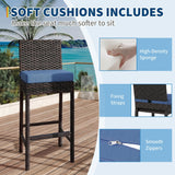 Garvee Comfortable Outdoor Rattan Bar Stools Set of 2 – Patio Wicker Counter Height Chairs with Cushions – Weather-Resistant, Armless Design for Garden & Poolside – Bind the Blue 2 Rattan High Bar - Bind The Blue 2 Rattan High Bar