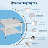 Garvee Heavy Duty Support – Washer and Dryer Pedestal Stand with Pull-Out Shelf, Anti-Vibration Pads, Drain Pan & Hose, Metal Rack, 1000 lbs Capacity – Freestanding Laundry Storage Organizer, White, 27x27x16 Inch - White