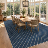 Garvee Washable Jute-Look Striped Area Rug - Low Pile, Non-Slip, mark-Resistant, Non-Shedding Indoor/Outdoor Carpet for Living Room/Bedroom/Entryway/Nursery - Navy Blue, 8x10 ft (244x305 cm), USA - Striped - Navy