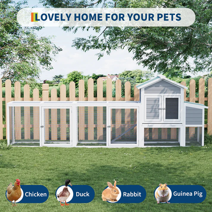 Garvee Large Chicken Coop 123in with Run & Ramp, Outdoor Poultry Cage, Weather-Resistant, 4-6 Hens, Natural Wood