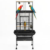 Garvee Spacious Extra Large Bird Cage for Parrots – Play Top, Rolling Stand, Perches – Easy-Clean, Secure Metal Aviary for Macaws, Cockatoos, Conures, Parakeets – Durable Indoor Enclosure – Color: Black