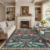 Garvee Large Washable Area Rug - Vintage Boho Botanical Floral Carpet for Living Room, Bedroom, Nursery, Office, Dining Room - Non-Slip, Soft, Collapsible, Mark Resistant, Blue-Green, 9x12ft (274x366cm), USA - Blue-Green