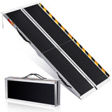 Garvee Durable Portable Folding Wheelchair Ramp - 7FT Aluminum, Non-Slip Surface, 600lbs Capacity, Safety Lock, Reflective Stickers, Easy Access for Wheelchairs, Scooters, Walkers, Cars, and Stairs - Anti-slip Black Leather - 