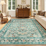 Garvee Washable Floral Area Rug for Living Room – Soft Low Pile Non-Slip Carpet – Versatile for Bedroom & Dining Room – Light Green – 8x10ft (244x305cm), United States - Black