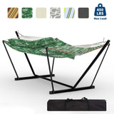 Garvee Heavy Duty Double Hammock with Stand, 2 Person – Quilted Polyester Pad, Adjustable Steel Frame, Weatherproof, 450lbs Capacity, Portable, Pillow & Carry Bag – Green banana leaf color - Green Banana Leaf Color