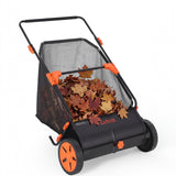 Garvee Heavy Duty Push Lawn Sweeper – 21 Inch, 3.5 cu ft Mesh Bag, Sturdy Steel Frame, 10" Rubber Wheels, 4 Rotating Brushes, Adjustable Height – Ideal for Leaves, Grass, Yard Debris – Garden Cart - Black + Orange RAL2004