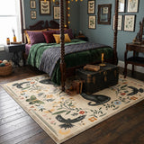 Garvee Washable Gothic Cat Floral Area Rug - Soft Low Pile, Non-Slip Rubber Backing, Mark Resistant & Non-Shedding Indoor Carpet for Living Room/Bedroom - Camel, 6x9 ft (183x274 cm) - Gothic Cat|Beige