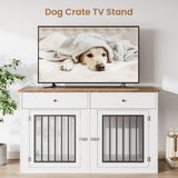 Garvee Heavy Duty Double Dog Crate Furniture for 2 Small/Medium Dogs – Indoor Kennel Cage with Drawers – Multi-Functional TV Stand & Pet House – White + Golden Nanmu - Black + Vintage