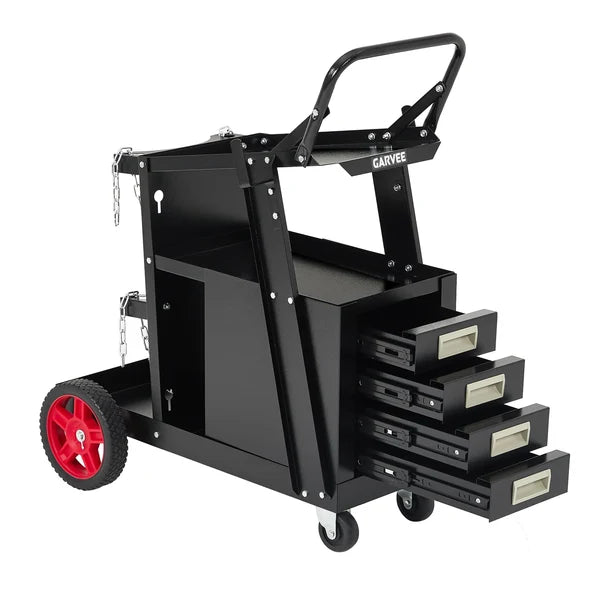 Garvee Welding Cart with Drawers Heavy Duty Carbon Steel for Mig Tig Welder and Plasma Cutter 220 Lb Black