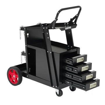 Garvee Welding Cart with Drawers Heavy Duty Carbon Steel for Mig Tig Welder and Plasma Cutter 220 Lb Black