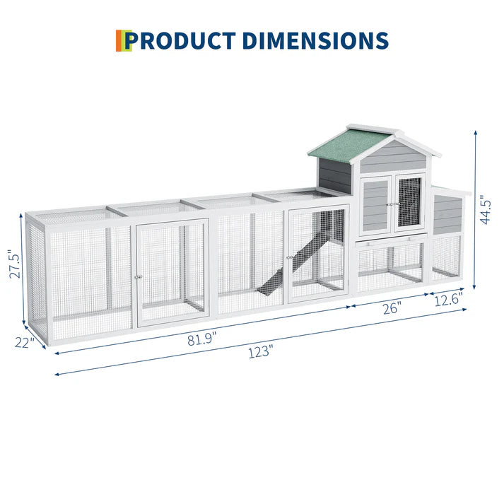 Garvee Large Chicken Coop 123in with Run & Ramp, Outdoor Poultry Cage, Weather-Resistant, 4-6 Hens, Natural Wood