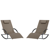 Garvee Rocking Outdoor Lounge Chair – Folding Recliner, Ergonomic Design, Breathable Mesh, Removable Pillow, Heavy-Duty Steel Frame, Easy Assembly, for Patio, Garden, Poolside – Brown - Black