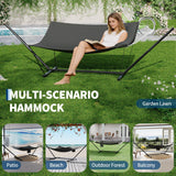 Garvee Heavy Duty Double Hammock with Stand and Pillow – 2 Person Outdoor Freestanding Hammock, 450 lbs Capacity, Balance Rope, Weather-Resistant, for Patio, Backyard, Poolside, Garden – Dark Gray - Gray