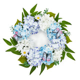 Garvee Artificial Spring Hydrangea Wreath - Blue and White Floral Decor with Butterfly and Daisy Accents - 20 Inch for Front Door, Farmhouse Porch, Wall, Window, Wedding, Easter, or Mother's Day - Blue