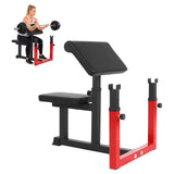 Garvee Adjustable Preacher Wave Bench for Home Gym - Thick Cushioned Seat & Arm Pads - Isolated Biceps Strength Training for Barbell & Dumbbell - Full Body Workout Station - Black and Red