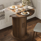 Garvee 31.5" Round Dining Table with Sliding Door Storage Cabinet, Stable Pedestal Base, Wood Grain Finish, Mid Century Farmhouse Style, Small Spaces, Apartment - Walnut