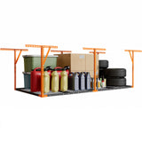 Garvee 3x8 Ft Heavy-Duty Overhead Garage Storage Rack, Adjustable Ceiling Storage Rack With Triangle Bracing, Adjustable Drop 22-40 in For Garage Storage Mounted Lift System, 600 LBS Capacity, Orange Posts - Orange