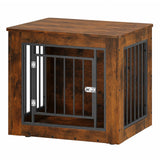 Garvee Dog Crate Furniture End Table, 30 in Wooden Indoor Kennel for Medium Dogs - Heavy-Duty Chew-Resistant - Metal Bars & Secure Fastener - Charcoal Grilled Color - White