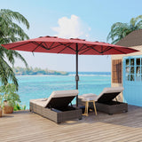 Garvee 15FT Extra Large Double-Sided Patio Umbrella with Base – Double-Top Rectangular Outdoor Sun Shade – UV Protection for Poolside, Lawn, Deck – Red - Red