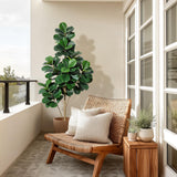 Garvee Realistic Artificial Fiddle Leaf Fig Tree – Faux Ficus Lyrata with 108 Lifelike Leaves – Easy-Care Indoor Floor Plant for Home, Office, or Living Room – Sturdy 9" Grey Planter – Black Basin White Stone, 180cm - Black Basin White Stone