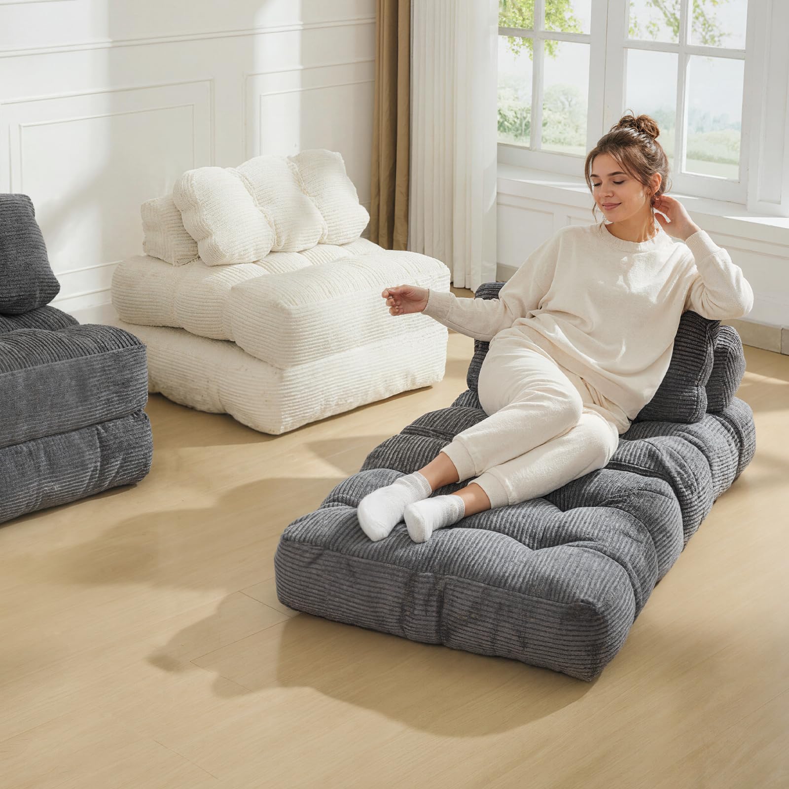 Garvee Folding Sofa Bed Convertible Sleeper Chair with Pillow Dark Gray Single - Foldable Mattress for Living Room Bedroom