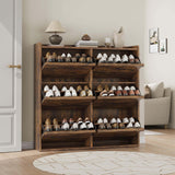 Garvee Slim Freestanding Wooden Shoe Cabinet - 6 Turn Drawers, Adjustable Shelves, Hidden Storage Organizer for Entryway, Hallway, Living Room - Rustic Brown Finish, 6 Dump Bucket Classic Color - 6 Dump Bucket Retro Color