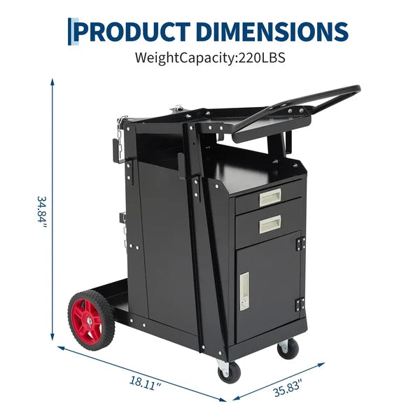 Garvee Welding Cart with Drawers and Cabinet Heavy Duty Carbon Steel for Mig Welder Tig Welder Plasma Cutter 220 Lb Capacity Black