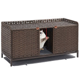Garvee Double Cat Litter Box Enclosure for 2 Cats – Handwoven Rattan Hidden Cat Furniture with Dual Rooms, Washable Litter Mat, Hooks & Metal Feet – Large Waterproof Litter Cabinet, Easy Clean – Brown - Brown