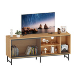Garvee Modern Industrial TV Stand for Living Room – 63 Inch Wooden Entertainment Center – Metal Mesh Sliding Doors – 3 Open Storage Compartments – Metal Legs – Cable Management – Natural Wood Color, 160x40 cm