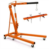 Garvee 2 Ton Folding Hydraulic Engine Hoist with 59" Load Leveler – 4400 lbs Heavy Duty Cherry Picker Crane – 6 Swivel Wheels, 1100 lbs Engine Support Bar, Adjustable Boom – Garage, Workshop, Warehouse – Orange