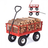 Garvee 400 lb Heavy-Duty Steel Garden Cart Wagon with Removable Mesh Sides, 10" All-Terrain Tires, 180° Swivel Pull Handle, Utility Yard Hauler - Red - GOR410 - Red