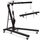 Garvee 2 Ton Folding Hydraulic Engine Hoist with 59 in Load Leveler 4400 LBS Capacity Heavy Duty Cherry Picker 6 Swivel Wheels&Hydraulic Pump Adjustable Boom (0.5T-2T) for Garage Workshop Warehouse Black - Yellow