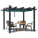 Garvee Retractable Canopy Aluminum Pergola – Modern Metal Patio Gazebo with Mesh Sides, UV Protection, for Deck, Garden, Backyard, Porch, Grape Trellis – Blue & White – Gray Column, Blue Curtain, White Mesh, Size: 10x13FT