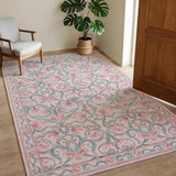Garvee Pink Floral Washable Area Rug - Modern, Non-Slip, Low-Pile, Soft Pearl Velvet Carpet, Mark Resistant, for Bedroom, Living Room, Dining Room - 5x7ft (152x213cm), USA - Black