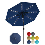 Garvee 9FT Outdoor Patio Umbrella with 32 Solar LED Lights – Waterproof, UV Protection, Crank Lift, Push Button Tilt, 8 Ribs – Garden, Pool, Deck, Table Shade – Color: EU4 Navy Blue - Eu4 Red