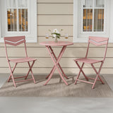 Garvee Space-Saving 3-Piece Folding Metal Bistro Set – Outdoor Patio Table and 2 Chairs – Weather-Resistant, Portable, Compact for Balcony, Garden, Apartment – Pink - Pink