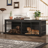 Garvee Heavy Duty Extra Large Wooden Dog House Furniture – 4 Doors, Divider & Storage – End Table TV Stand, Indoor Kennel for Large/Medium Breeds – Gray, 2m - Grey
