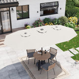 Garvee 15FT Rectangular Patio Umbrella with 48 Solar LED Lights & Base - UV Protection, Waterproof, Crank Handle - Large Outdoor Sun Shade for Garden, Deck, Pool, Backyard - neutral white shade - Navy Blue