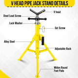 Garvee Heavy Duty V-Head Pipe Jack Stand for Electrical Work – 2500 LB Carbon Steel – Adjustable Height 28-52 in – 1/8"-12" Pipe Capacity – Folding Portable Legs – Ideal for Construction and Pipe Support – Yellow