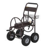 Garvee Heavy Duty Garden Hose Reel Cart - 4 PU Wheels - Holds Up to 300ft 5/8" Hose - Steel Freestanding Water Hose Holder with Storage Basket - Rolling Metal Hose Reel for Lawn, Yard, Outdoor Irrigation - PU Wheel, 300ft Capacity