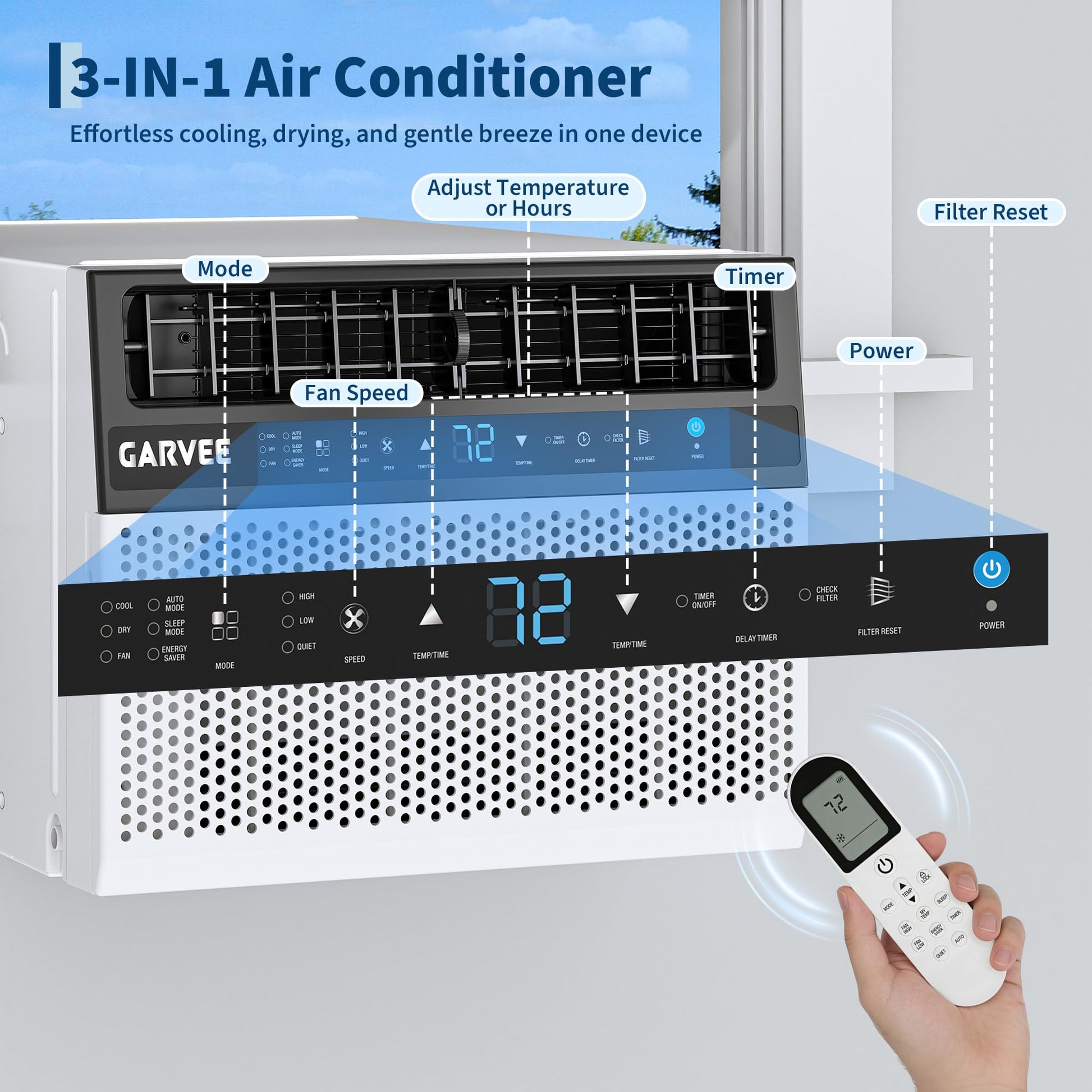 Garvee 8000 BTU U-Shaped Window Air Conditioner with Ultra Quiet Operation & Energy Efficient Cooling, 3-in-1 Modes, Easy Installation, for Home Bedroom Office