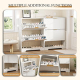 Garvee Modern Space-Saving Wooden Shoe Storage Cabinet – Slim Freestanding Organizer with 2 Turnover Drawers, Adjustable Compartment, Open Shelf, Ventilated for Hallway – White - Eight Parts - Gray