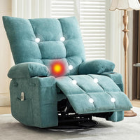 Garvee Swivel Recliner Chair with Massage & Heat for Elderly Adults, Ergonomic Lounge Single Sofa, Manual Recliner with Overstuffed Cushion, Side Pocket, Cup Holders for Living Room, Bedroom, Blue